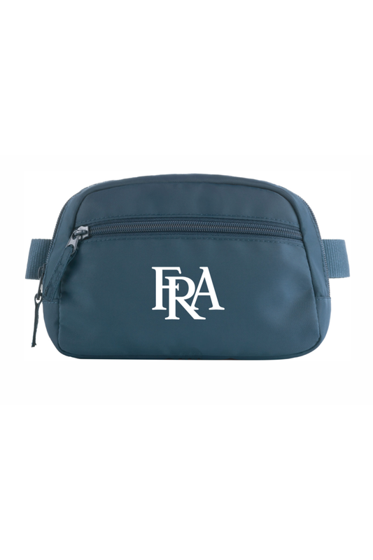 A navy-colored belt bag with the logo 'FRA' printed on the front.